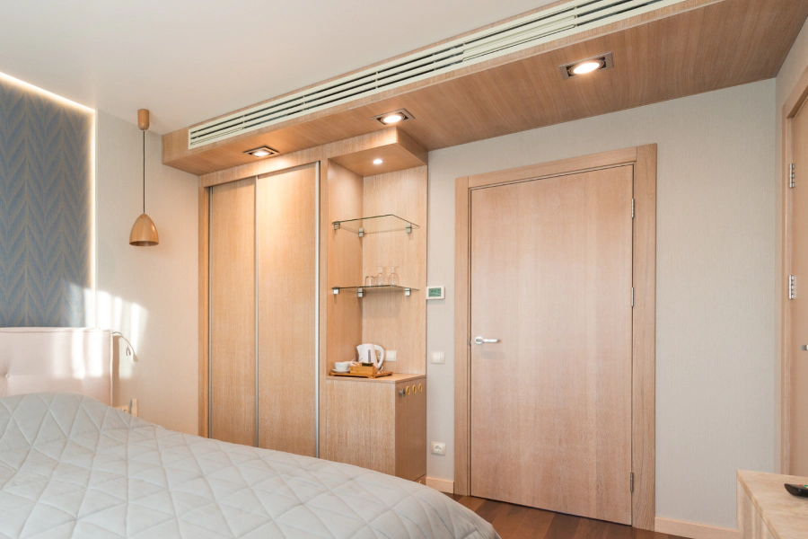 new home interior wooden closet in bedroom